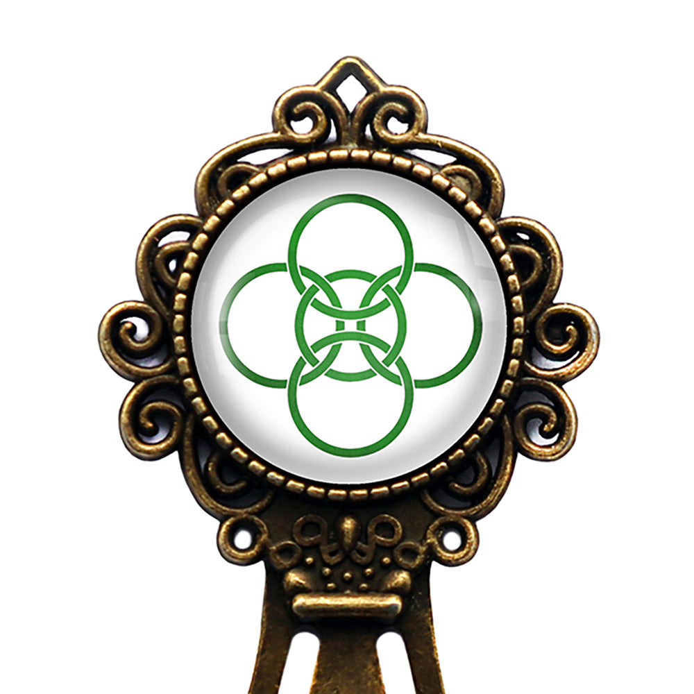 Celtic Five Fold Circle Green on White Bronze Bookmark