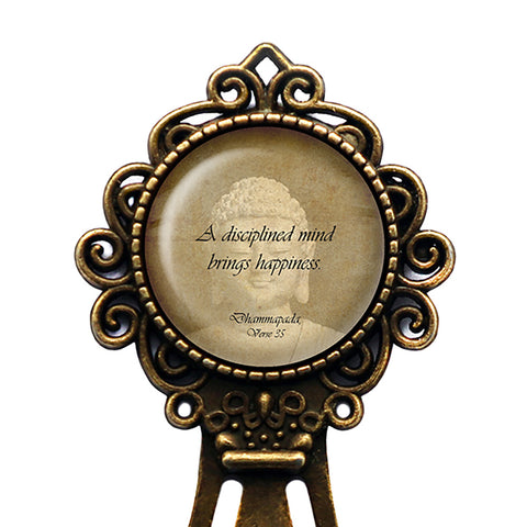 The Buddha Dhammapada Verse 35 Disciplined Mind Brings Happiness Bronze Bookmark