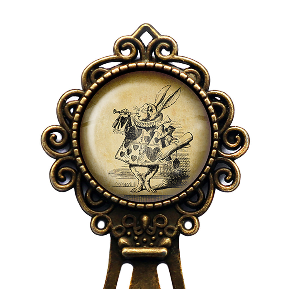 Alice in Wonderland White Rabbit Trumpet Bronze Bookmark