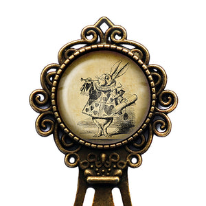 Alice in Wonderland White Rabbit Trumpet Bronze Bookmark