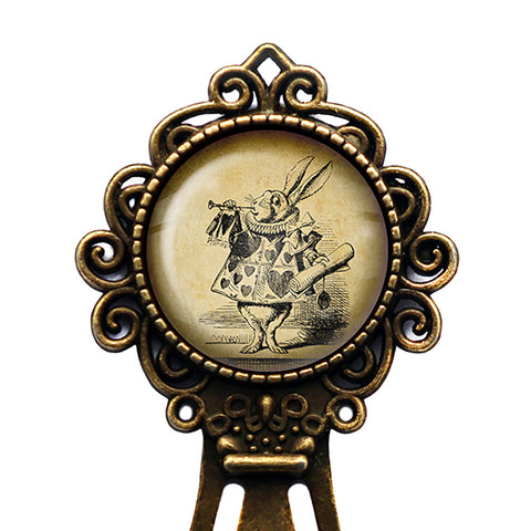 Alice in Wonderland White Rabbit Trumpet Bronze Bookmark