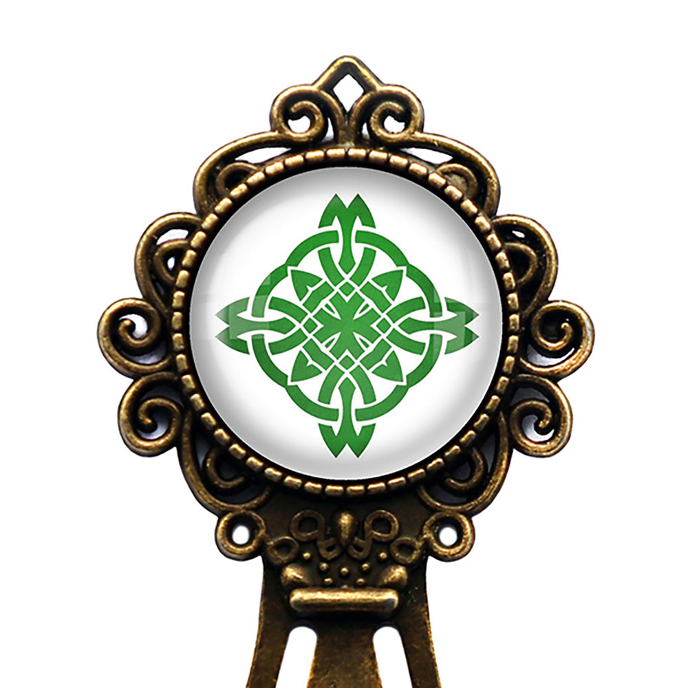 Celtic Knot Circle Green on White Bronze Bookmark