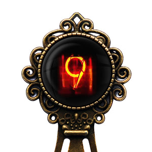 Dieselpunk Steampunk Cyberpunk Nixie Tube Print Number 9 Nine Bronze Bookmark