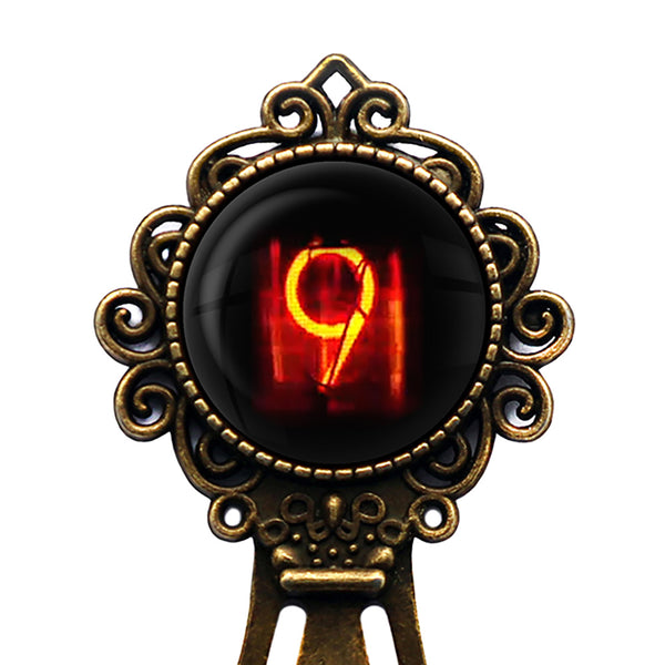 Dieselpunk Steampunk Cyberpunk Nixie Tube Print Number 9 Nine Bronze Bookmark
