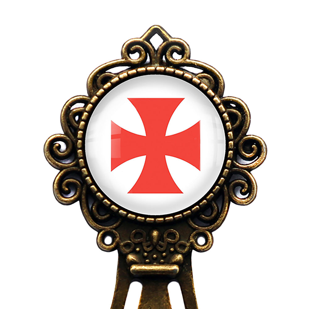 Knights Templar Cross Red on White Bronze Bookmark