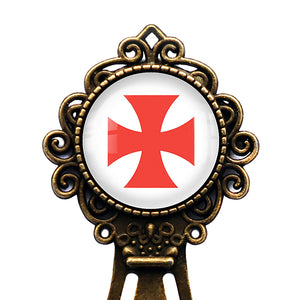 Knights Templar Cross Red on White Bronze Bookmark