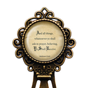 Matthew 21:22 Prayer Believing Ye Shall Receive King James Version KJV Bible Bronze Bookmark