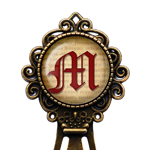 M Letter Old English Gothic Blackletter Magna Carta Bronze Bookmark