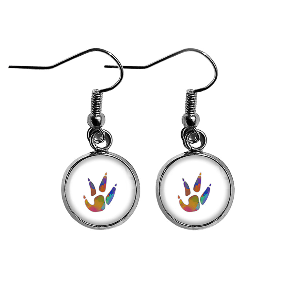 Chicken Paw Print Rainbow Watercolor Surgical Steel Earrings