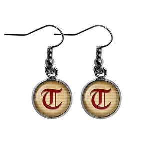 T Letter Old English Gothic Blackletter Magna Carta Surgical Steel Earrings