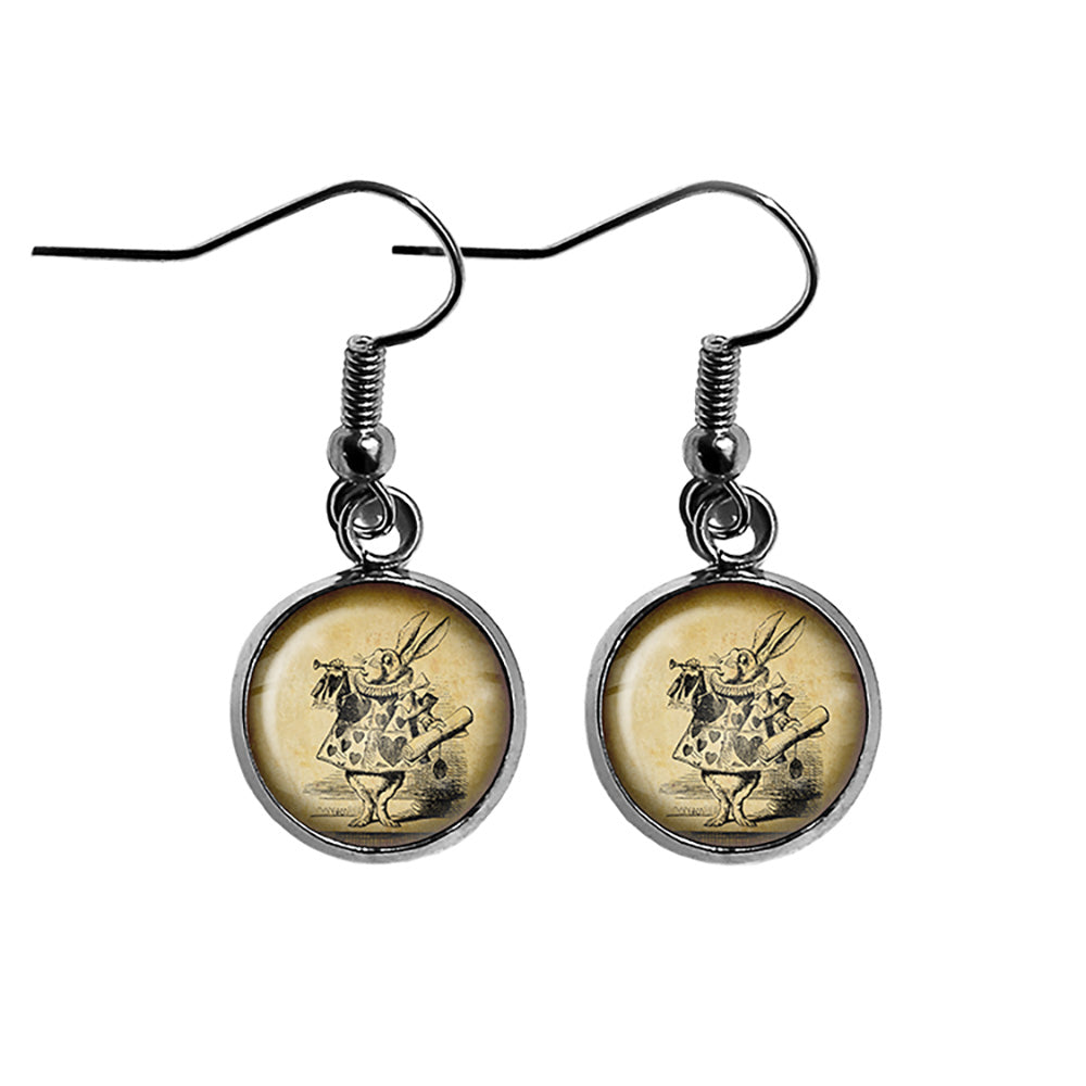 Alice in Wonderland White Rabbit Trumpet Surgical Steel Earrings