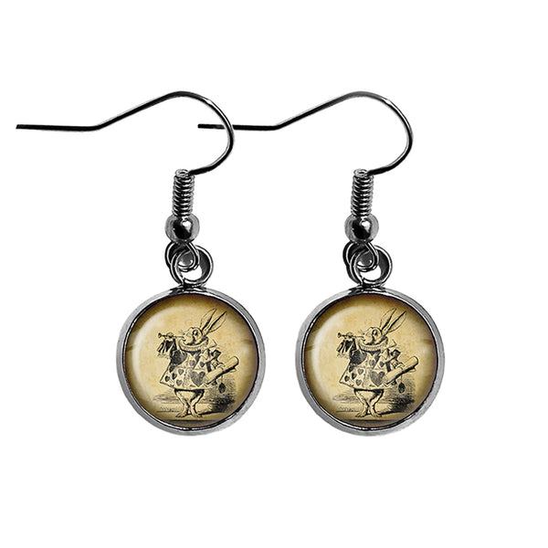 Alice in Wonderland White Rabbit Trumpet Surgical Steel Earrings