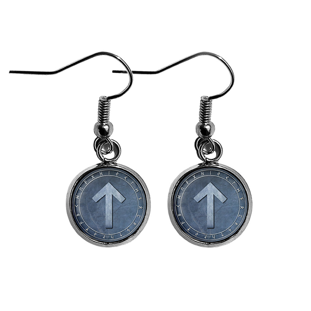 Viking Runes Elder Futhark Rune Circle T Teiwaz Victory Surgical Steel Earrings
