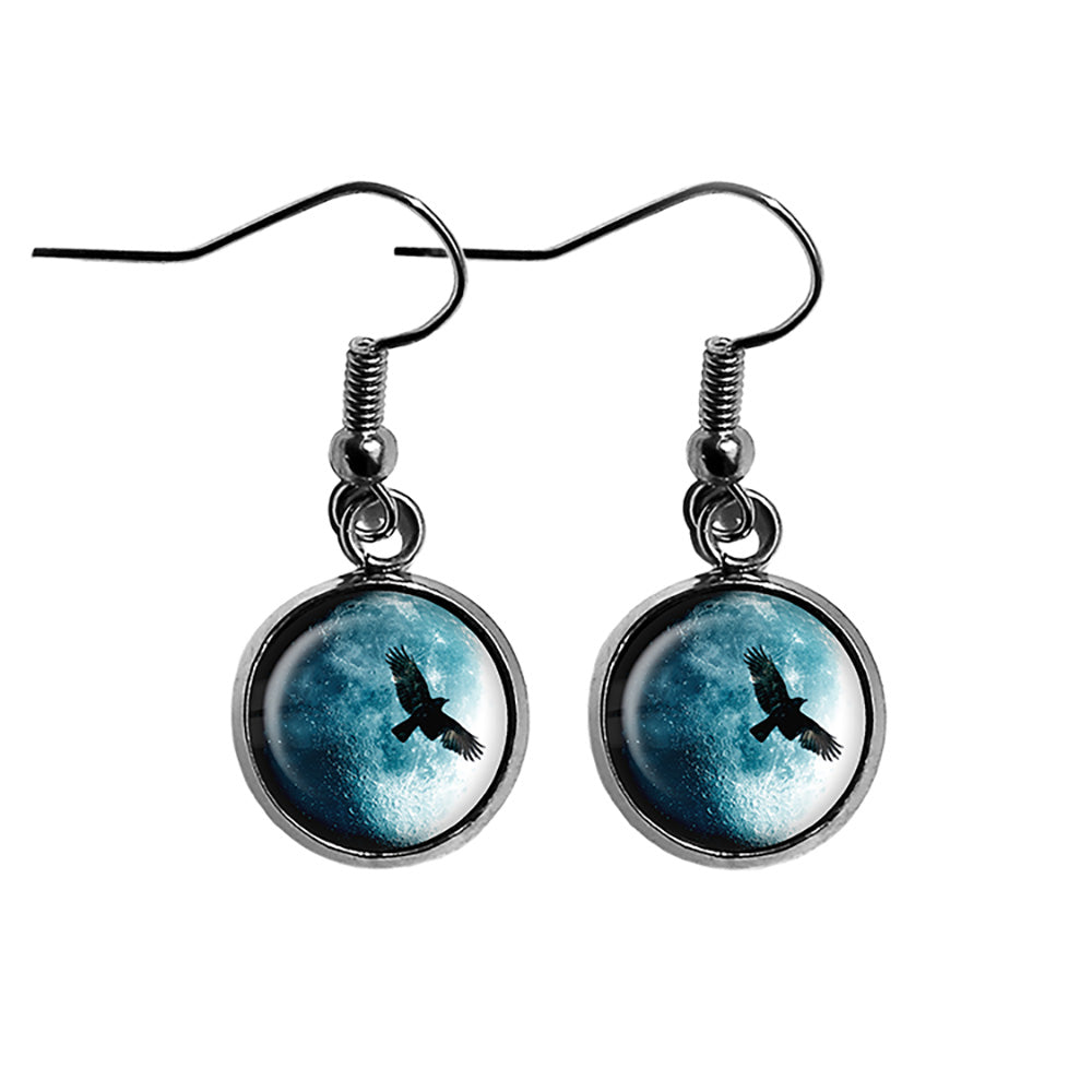 Halloween Full Moon Raven Surgical Steel Earrings