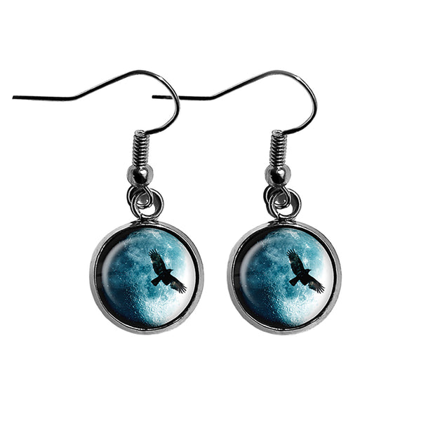 Halloween Full Moon Raven Surgical Steel Earrings