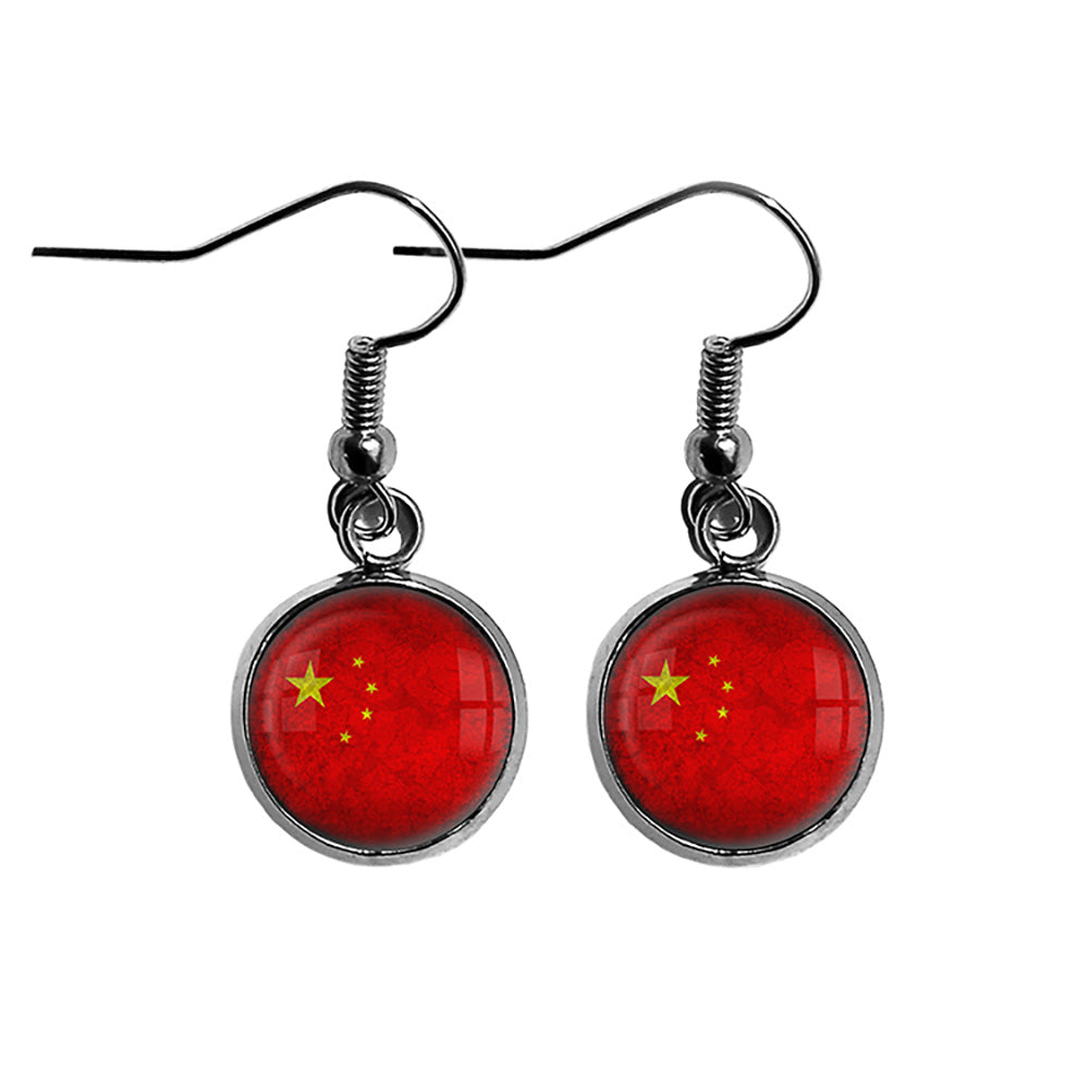 China Chinese 中国 Flag Surgical Steel Earrings