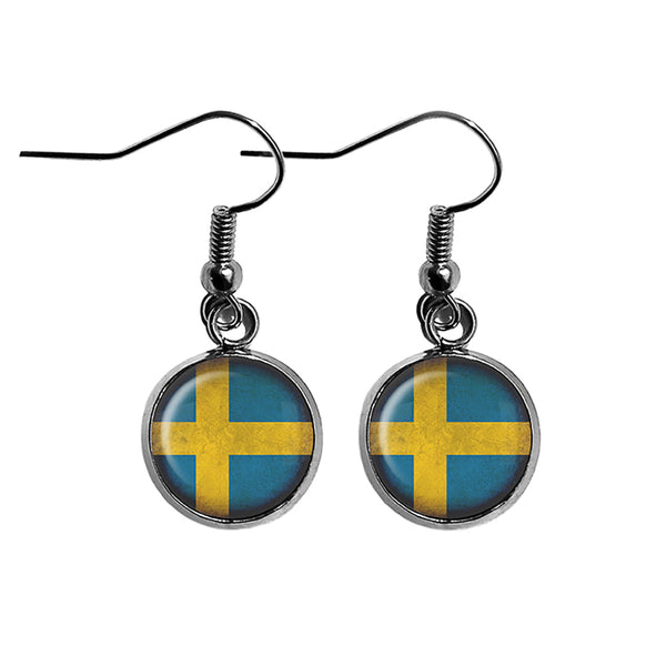 Sweden Swedish Flag Surgical Steel Earrings