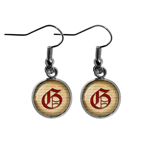 G Letter Old English Gothic Blackletter Magna Carta Surgical Steel Earrings
