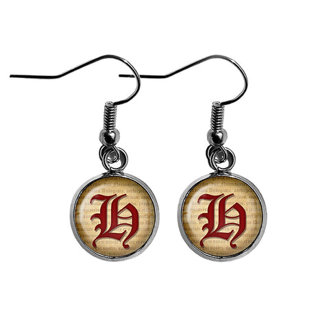 H Letter Old English Gothic Blackletter Magna Carta Surgical Steel Earrings