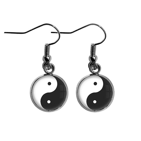 Yin Yang Black White Balance Surgical Steel Earrings
