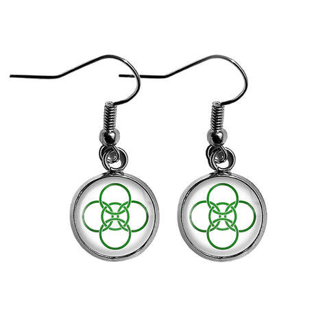 Celtic Five Fold Circle Green on White Surgical Steel Earrings