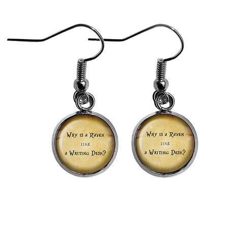 Alice in Wonderland Raven Writing Desk Surgical Steel Earrings