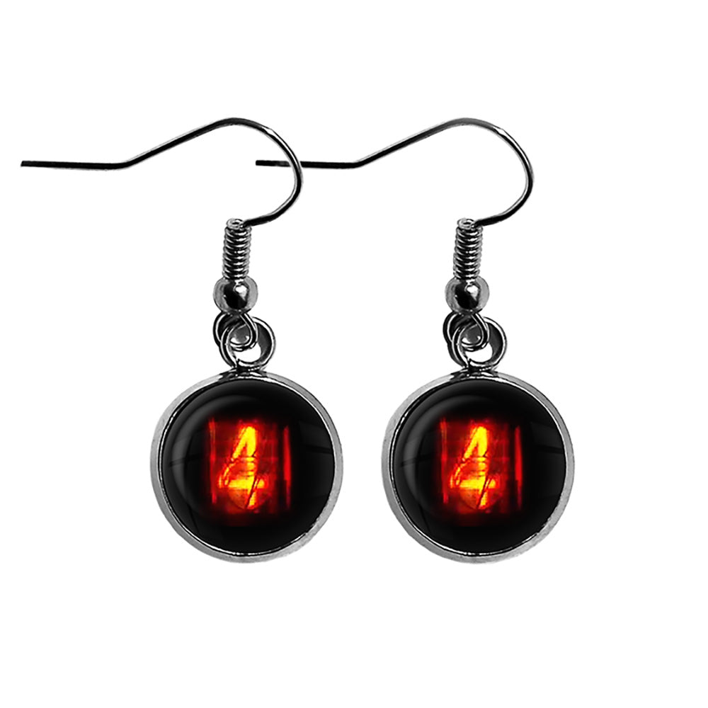 Dieselpunk Steampunk Cyberpunk Nixie Tube Print Number 4 Four Surgical Steel Earrings