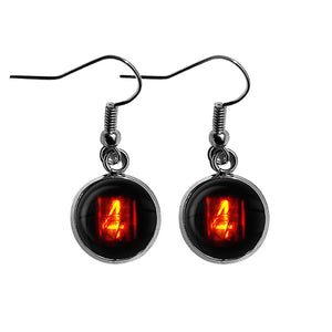 Dieselpunk Steampunk Cyberpunk Nixie Tube Print Number 4 Four Surgical Steel Earrings