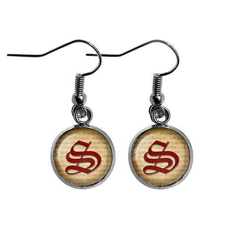 S Letter Old English Gothic Blackletter Magna Carta Surgical Steel Earrings