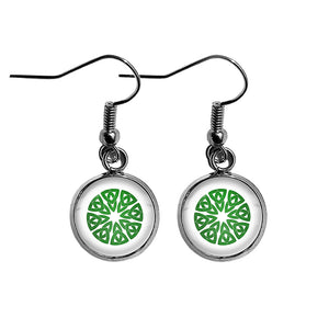 Celtic Knot Circle Green on White Surgical Steel Earrings
