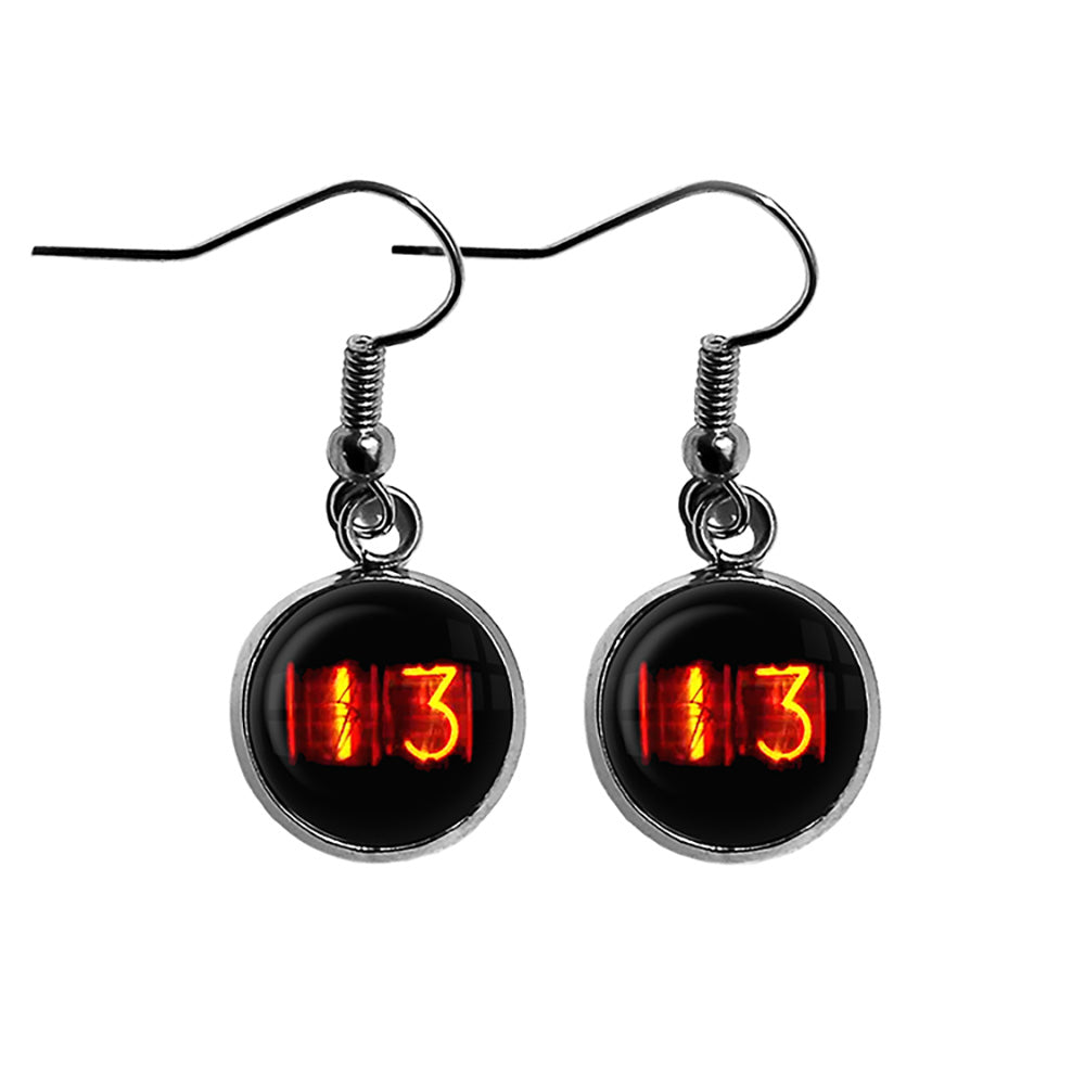 Dieselpunk Steampunk Cyberpunk Nixie Tube Print Number 13 Thirteen Halloween Surgical Steel Earrings