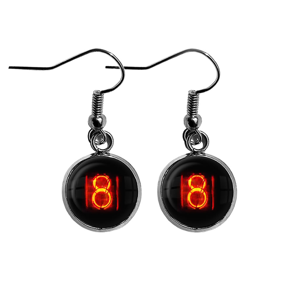 Dieselpunk Steampunk Cyberpunk Nixie Tube Print Number 8 Eight Surgical Steel Earrings