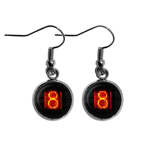 Dieselpunk Steampunk Cyberpunk Nixie Tube Print Number 8 Eight Surgical Steel Earrings