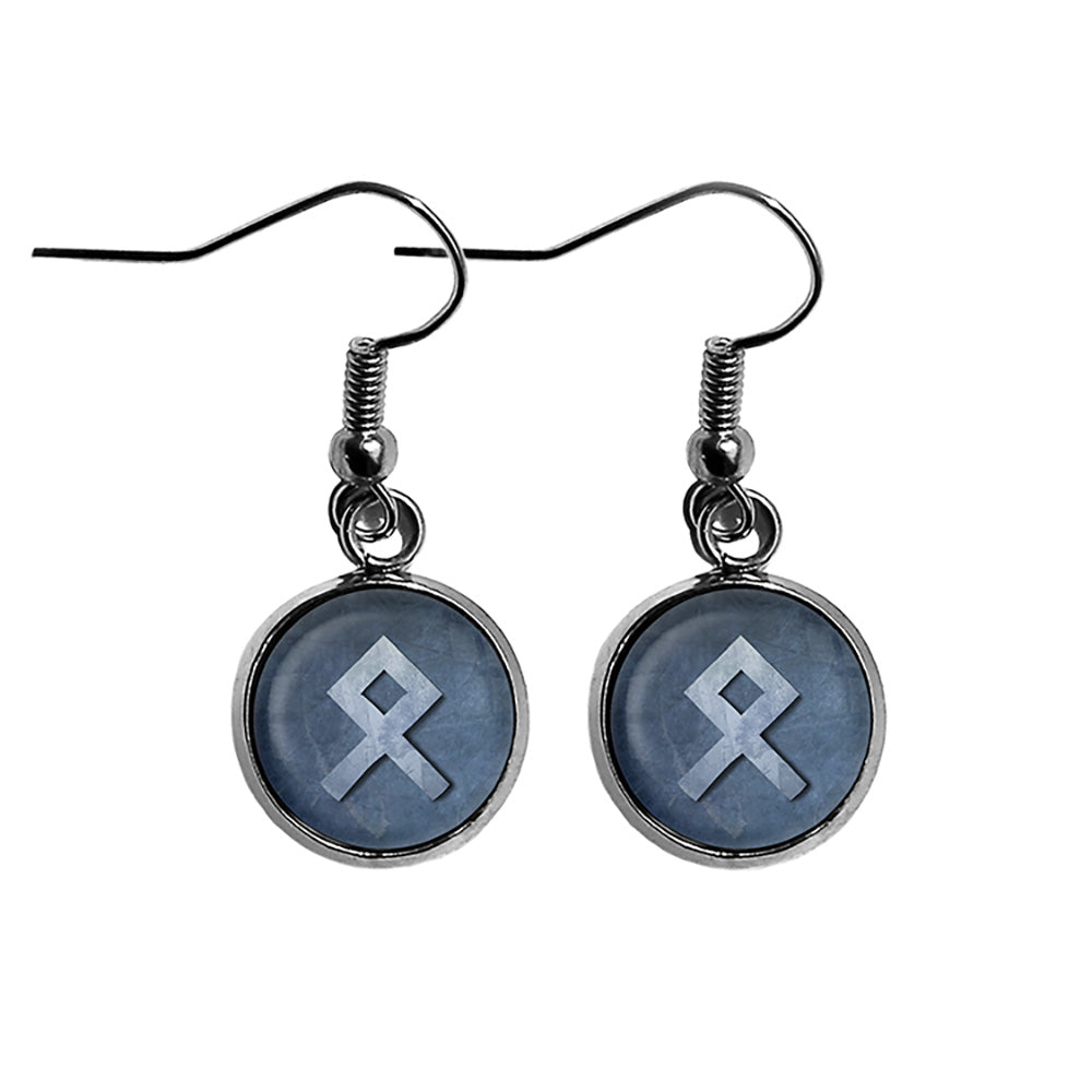 Viking Runes Elder Futhark O Othala Ancestral Surgical Steel Earrings