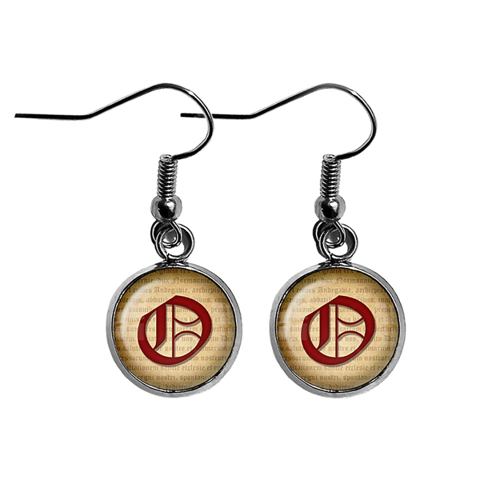 O Letter Old English Gothic Blackletter Magna Carta Surgical Steel Earrings