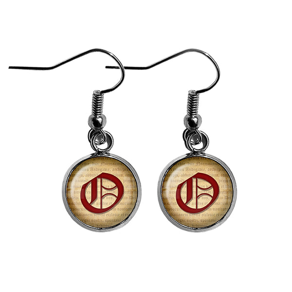O Letter Old English Gothic Blackletter Magna Carta Surgical Steel Earrings