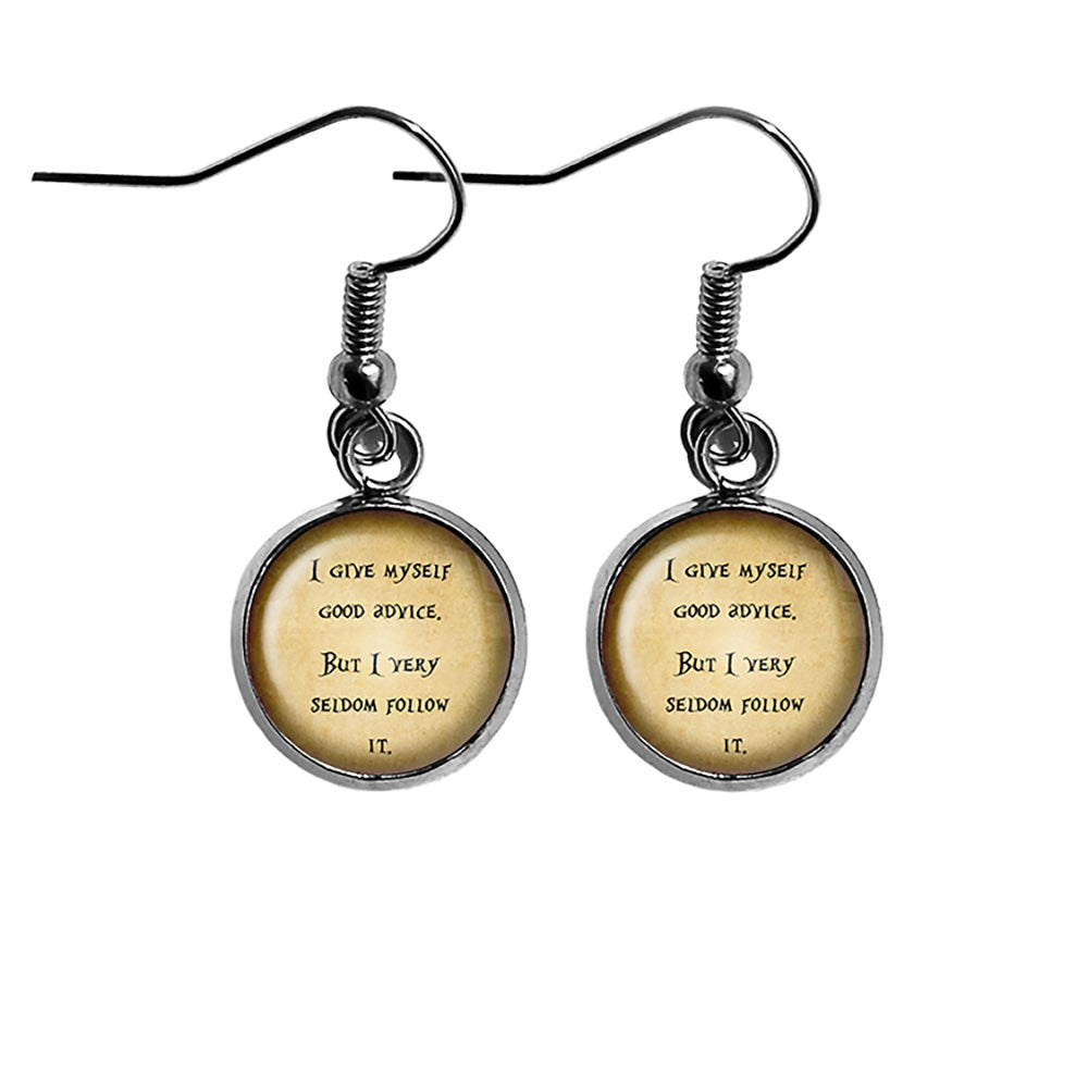 Alice in Wonderland I Give Myself Good Advice Surgical Steel Earrings