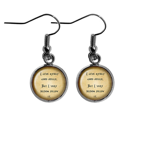 Alice in Wonderland I Give Myself Good Advice Surgical Steel Earrings