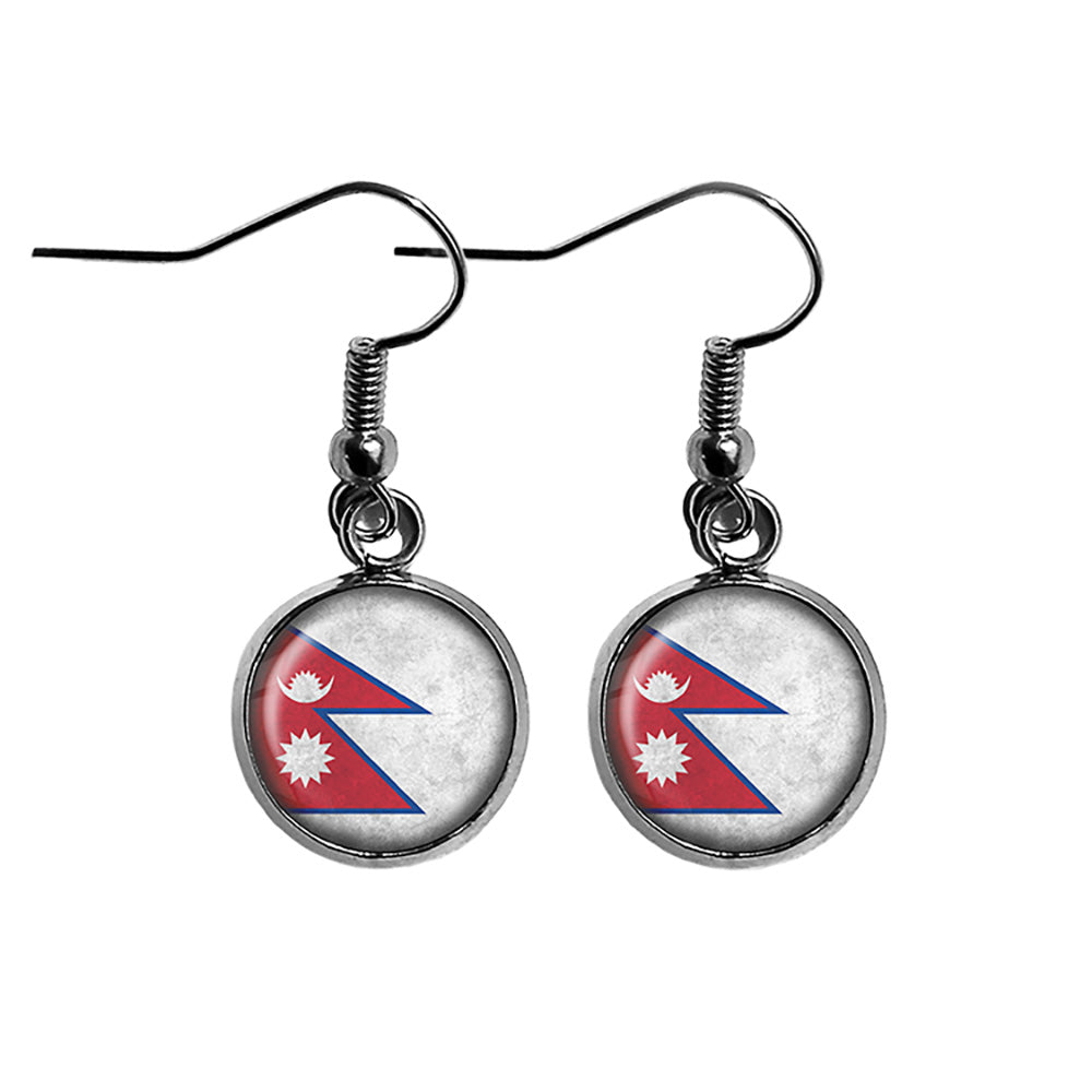 Nepal Nepalese Flag Surgical Steel Earrings