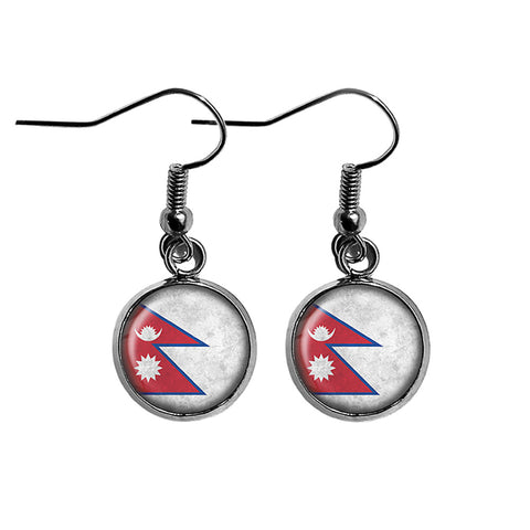 Nepal Nepalese Flag Surgical Steel Earrings
