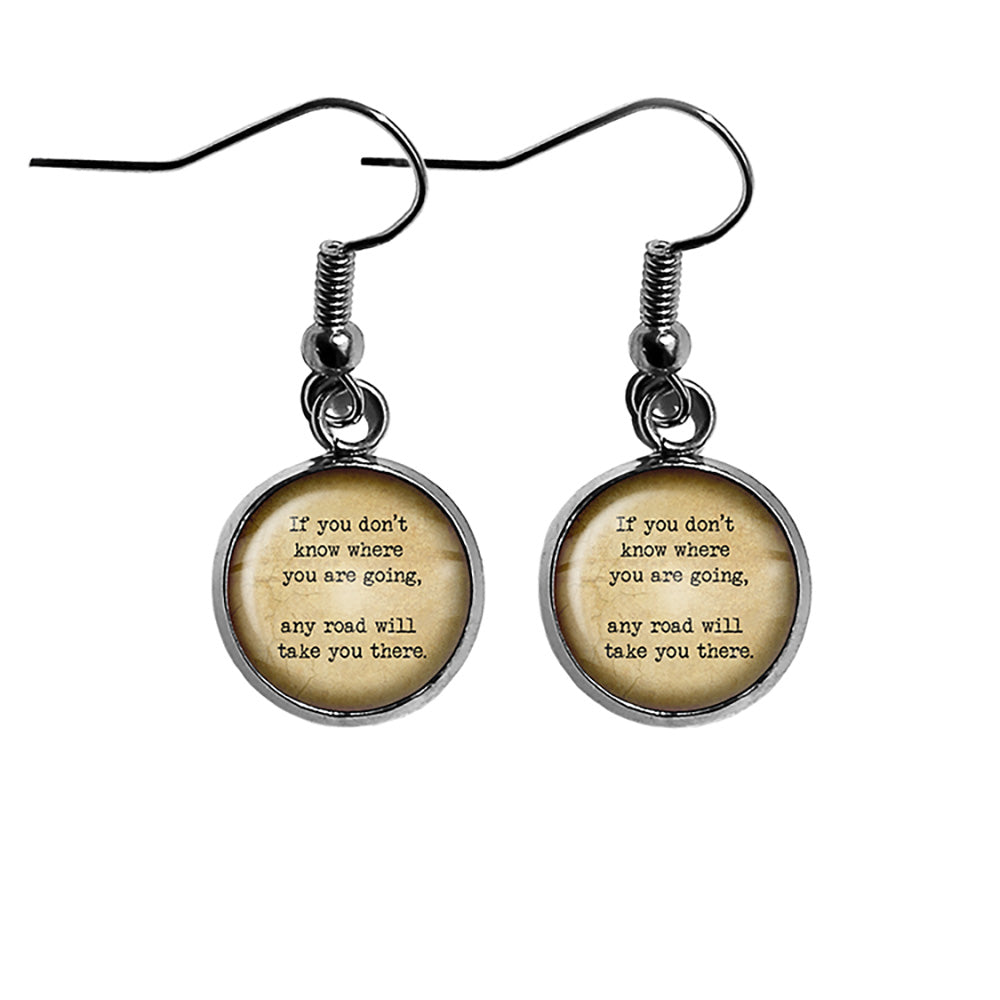 Alice in Wonderland Any Road will Take You There Surgical Steel Earrings