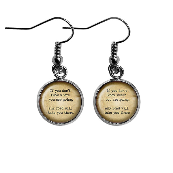Alice in Wonderland Any Road will Take You There Surgical Steel Earrings