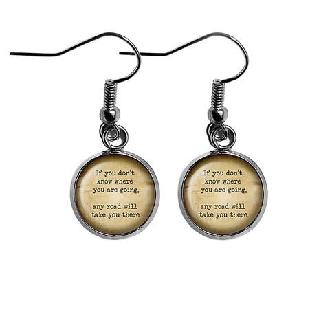 Alice in Wonderland Any Road will Take You There Surgical Steel Earrings
