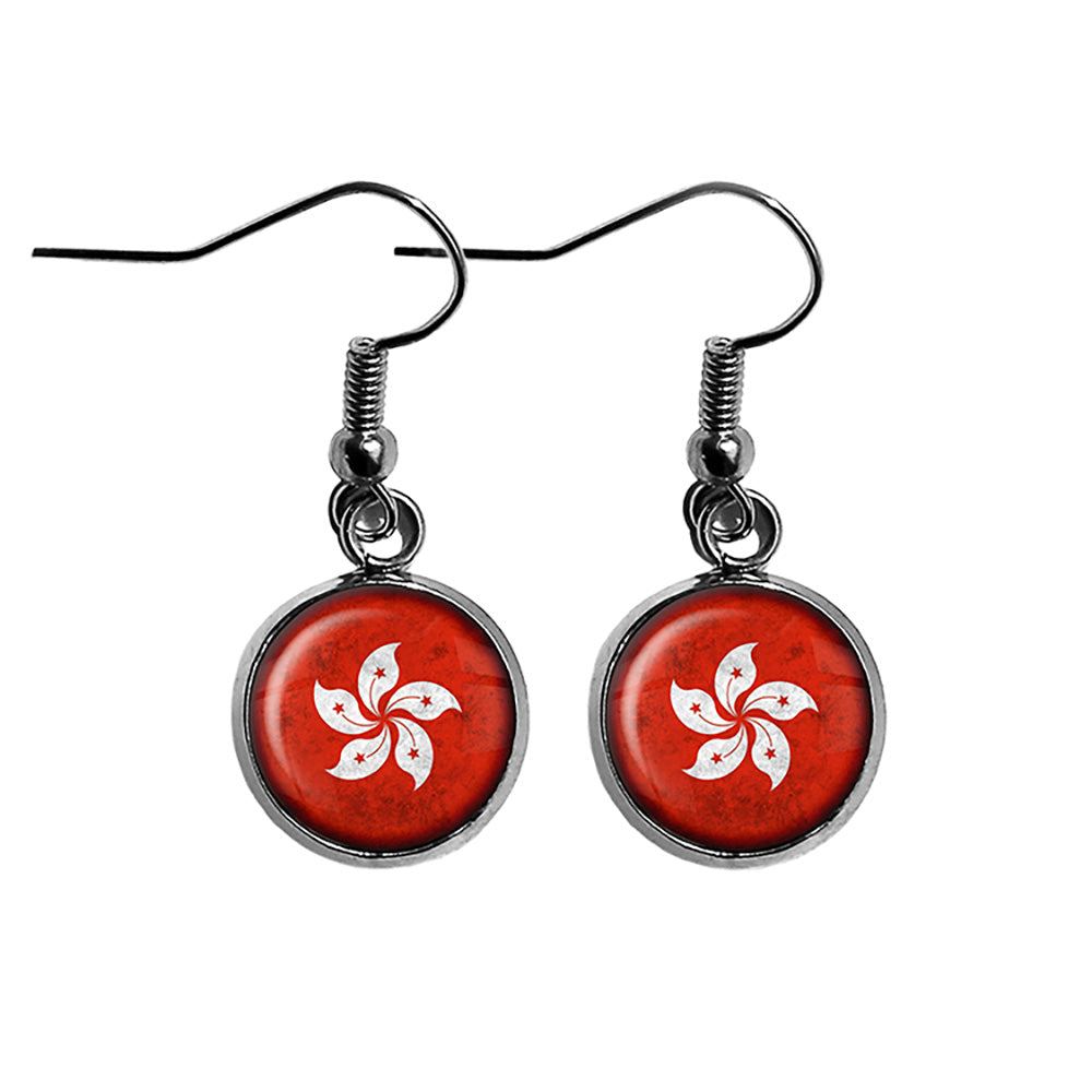 Hong Kong 香港 Flag Surgical Steel Earrings
