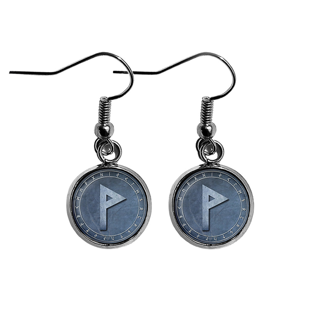Viking Runes Elder Futhark Rune Circle W Wunjo Joy Surgical Steel Earrings