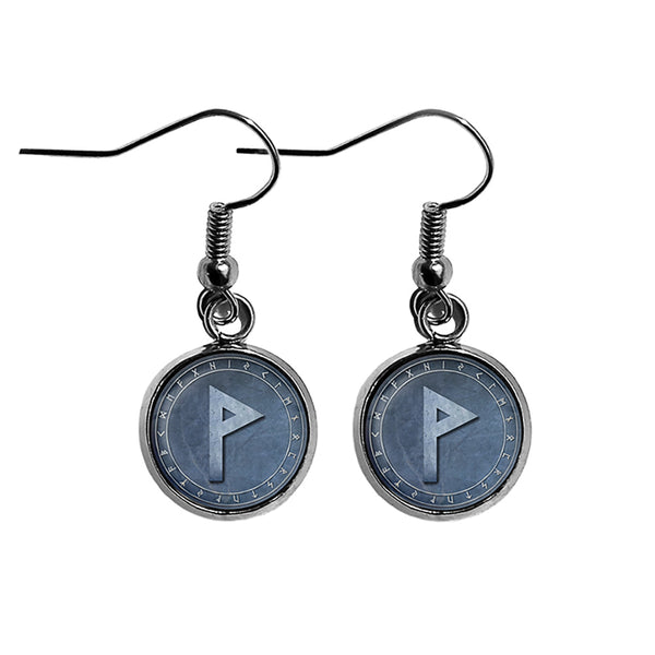 Viking Runes Elder Futhark Rune Circle W Wunjo Joy Surgical Steel Earrings
