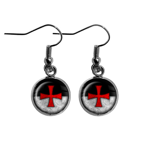Worn Knights Templar Battle Flag Standard Surgical Steel Earrings