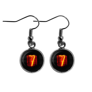 Dieselpunk Steampunk Cyberpunk Nixie Tube Print Number 7 Seven Surgical Steel Earrings