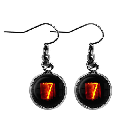 Dieselpunk Steampunk Cyberpunk Nixie Tube Print Number 7 Seven Surgical Steel Earrings
