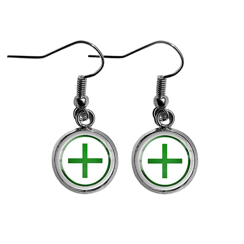 Celtic Cross Ailm Green on White Surgical Steel Earrings